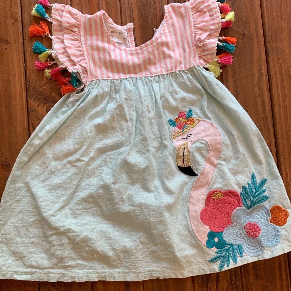 Mud pie 3T flamingo dress EUC